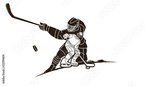 Group of Ice Hockey players action cartoon sport graphic vector.