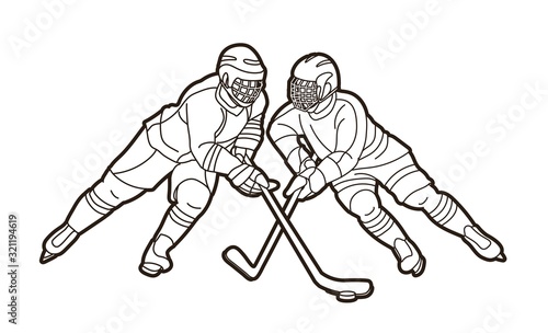 Group of Ice Hockey players action cartoon sport graphic vector.