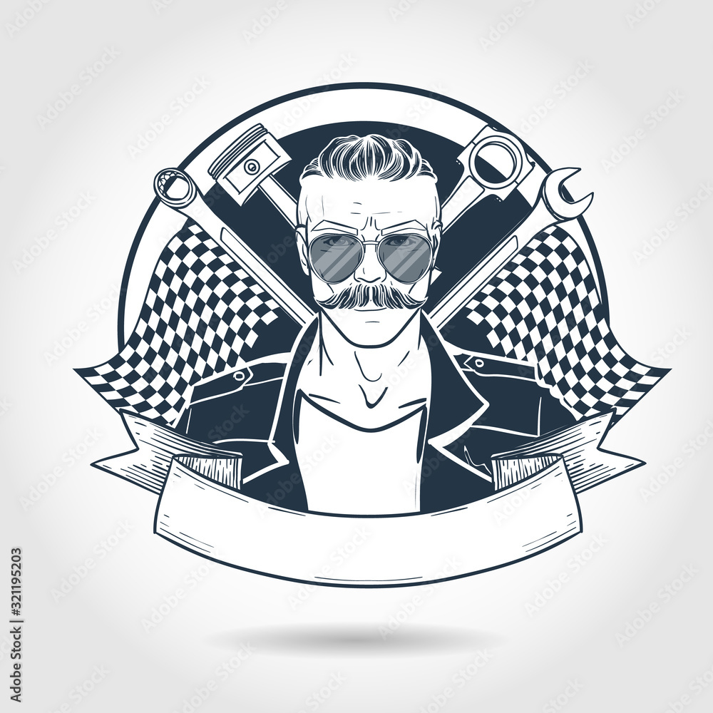 Hand drawn sketch racer man. Poster, flyer Hand drawn sketch racer man. Poster, flyer
