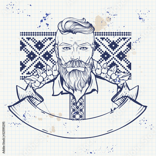 Hand drawn sketch ukrainian kozak poster, flyer