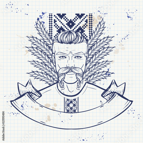 Hand drawn sketch ukrainian kozak poster, flyer