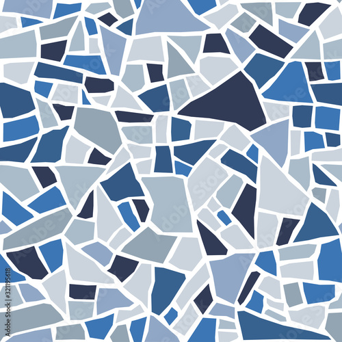 Texture of terrazzo floor. Tile with pebbles and stone. Abstract blue pattern. Trencadis mosaic. Ceramic tiles glued together from pieces. Vector background. 
