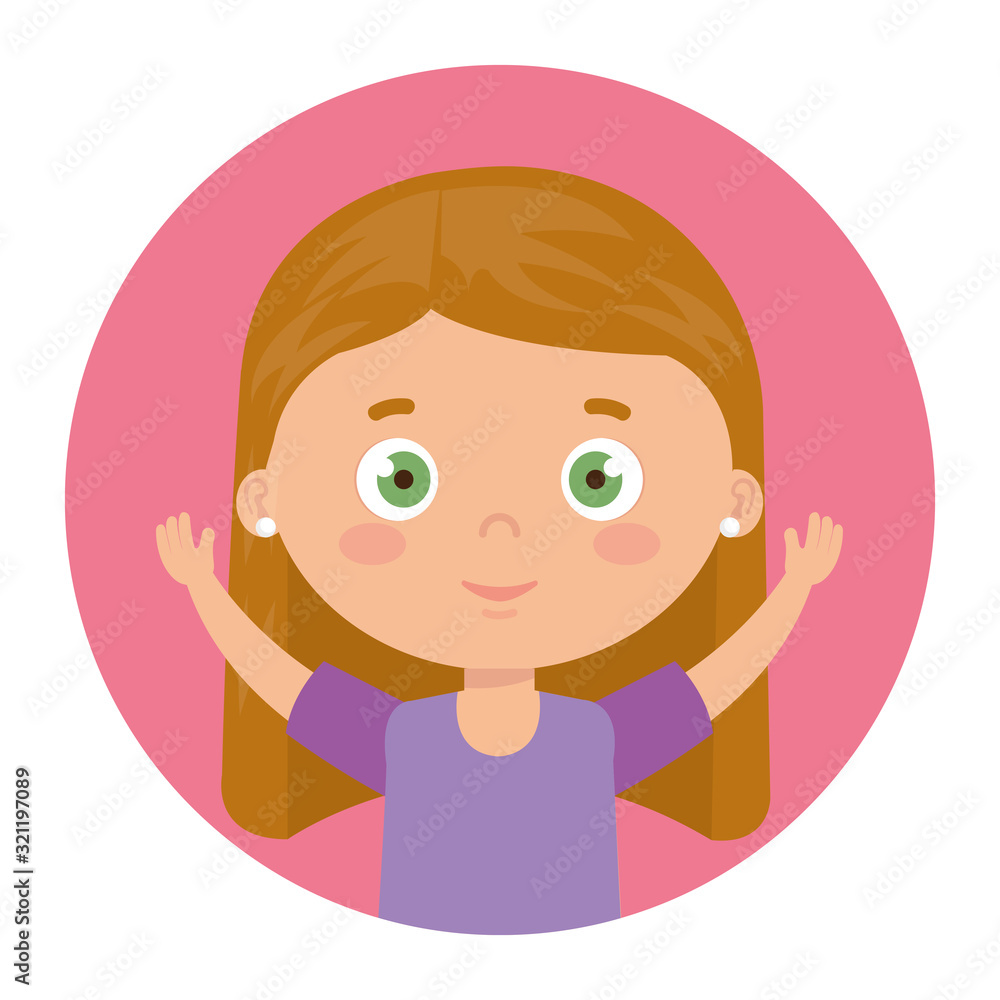 cute little girl with hands up in frame circular vector illustration design