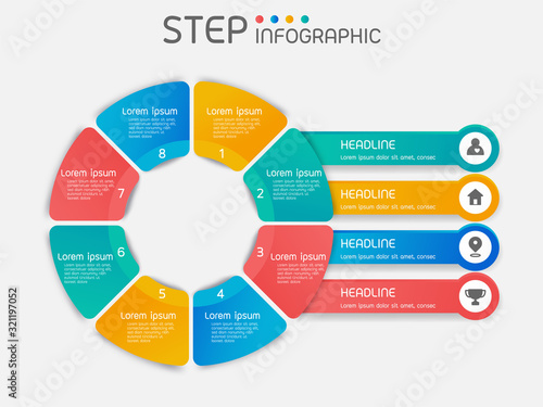 Circular shape elements of graph,diagram with steps,options,processes or workflow.Business data visuualization.Creative step infographic template for presentation,vector illustration.
