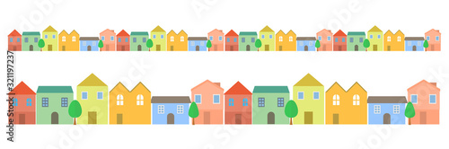 住宅街　シンプル　街並み　かわいい　イラスト