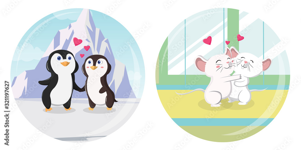 Fototapeta premium couple penguin and couple hamster
