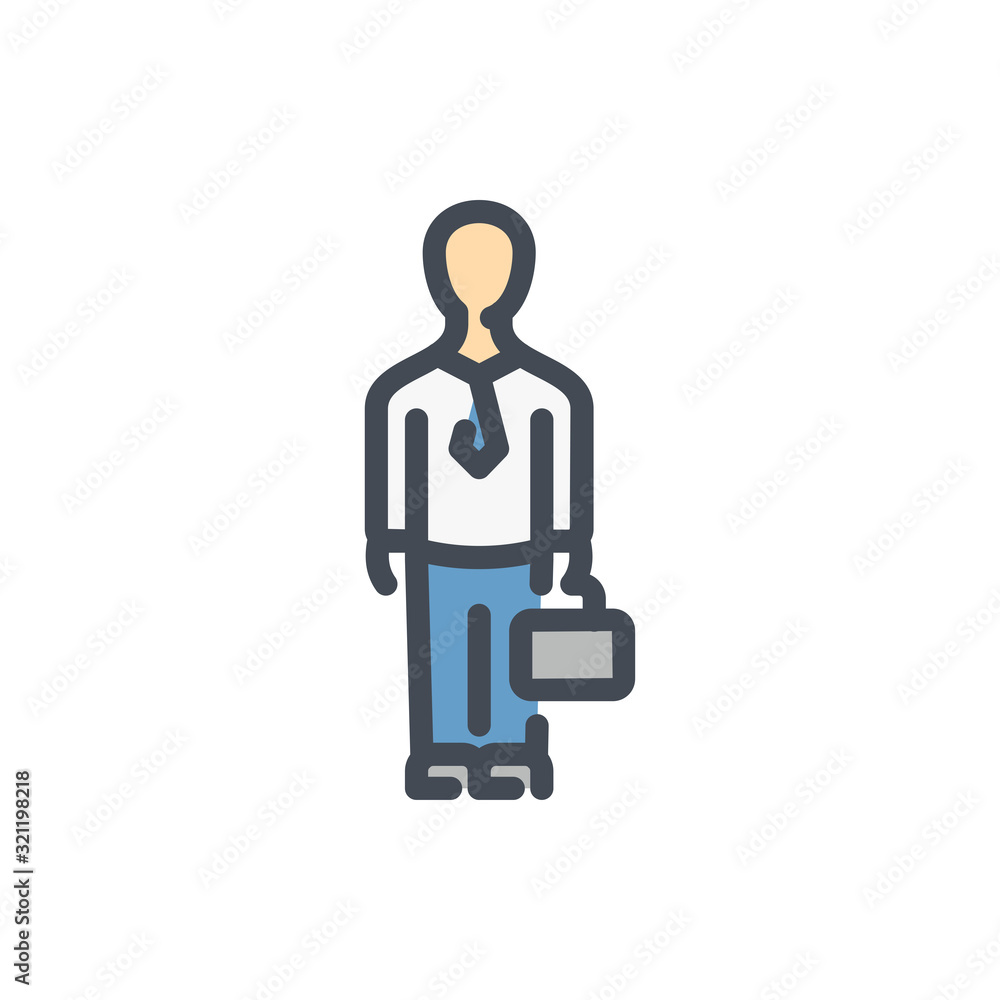 Businessman with briefcase color line icon. Standing man with a briefcase vector outline colorful sign. Businessman with briefcase color line icon. Standing man with a briefcase vector outline colorful sign.