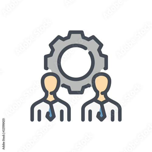 Business development and training color line icon. Team with gear vector outline colorful sign.