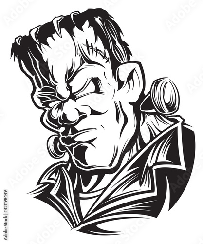 Frankenstein head black and white