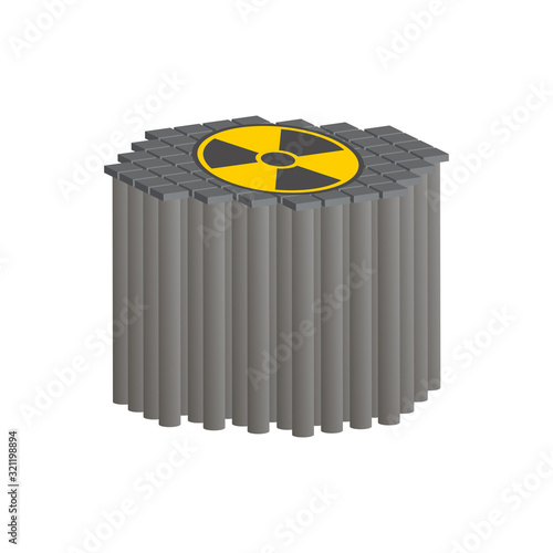 Nuclear reactor with graphite rods.Isometric and 3D view.