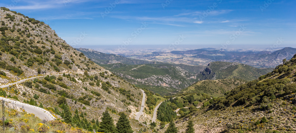 Panorama of the mountain road in Grazalema National Park, Spain
