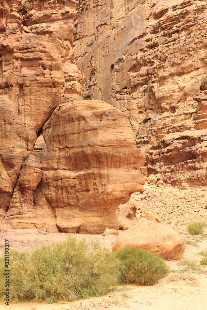 Rock shaped like a head in Wadi Rum desert, Jordan