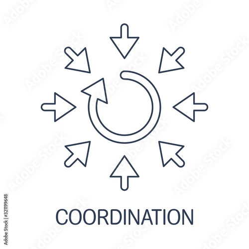 Coordinate work. The general process. Flat design thin line vector icon on white background.