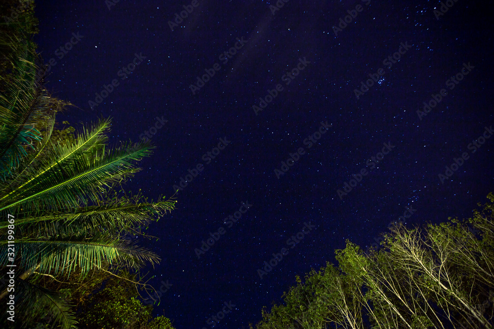 Naklejka premium Abstract background of celestial stars, blurred wallpaper of the Milky Way at night, is a natural beauty. Seen during the time of the season