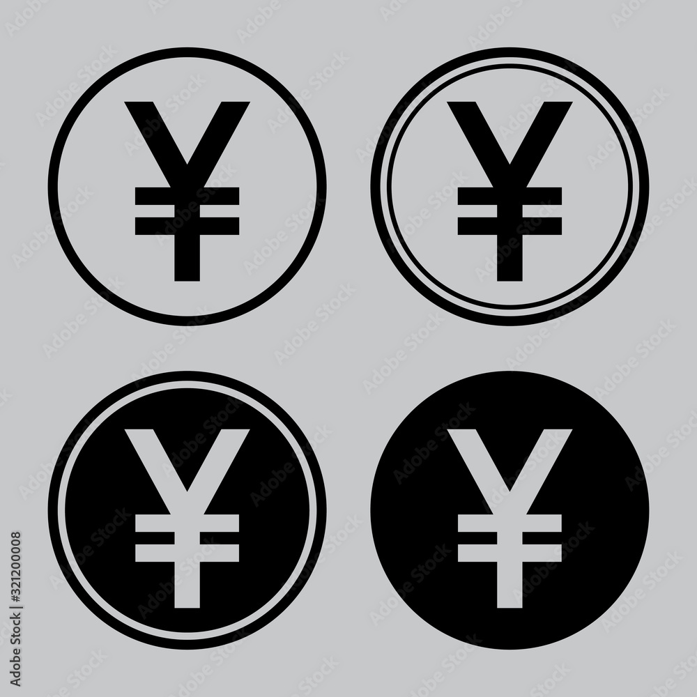 Obraz premium Set of Japanese yen or Chinese yuan coin icons. Business and finance concept. Flat vector illustration.
