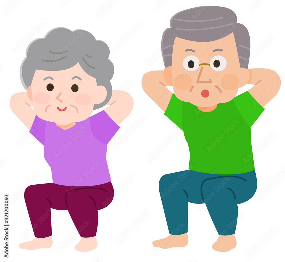 スクワット 筋トレ 高齢者 男性女性 イラスト スクワット 筋トレ 高齢者 男性女性 イラスト