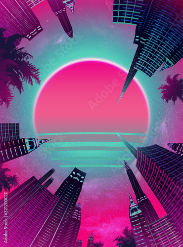 Cyberpunk low angle urban night