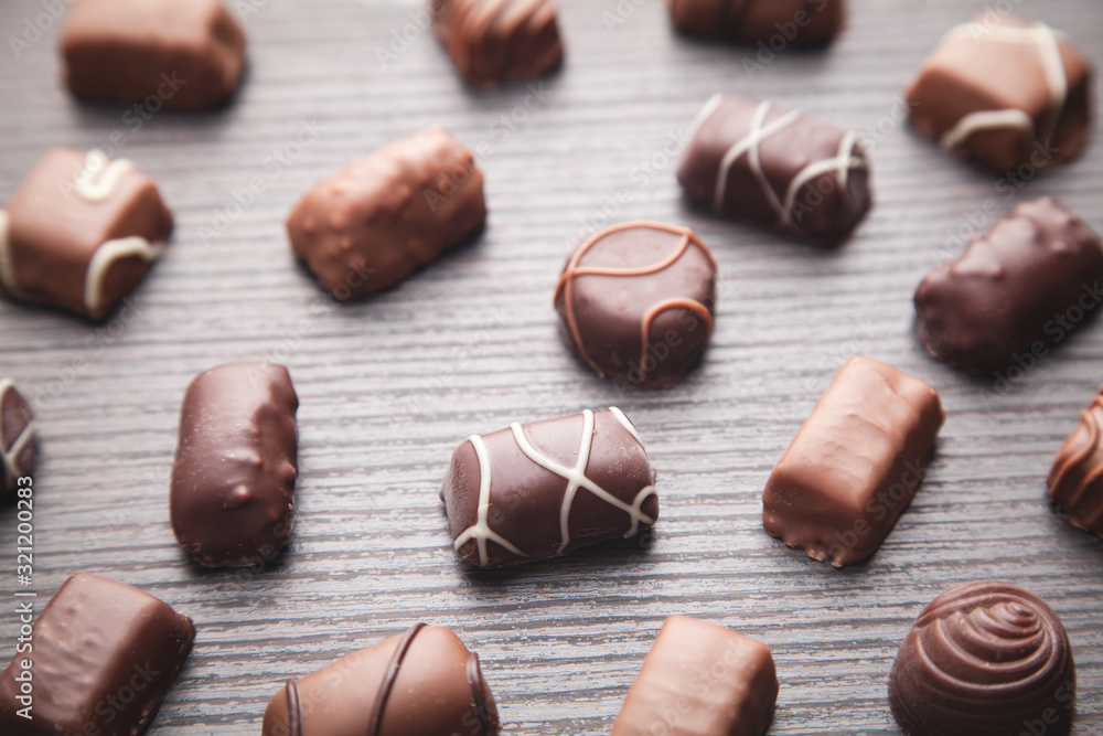 Chocolate candies. Sweet food. Background Chocolate candies. Sweet food. Background