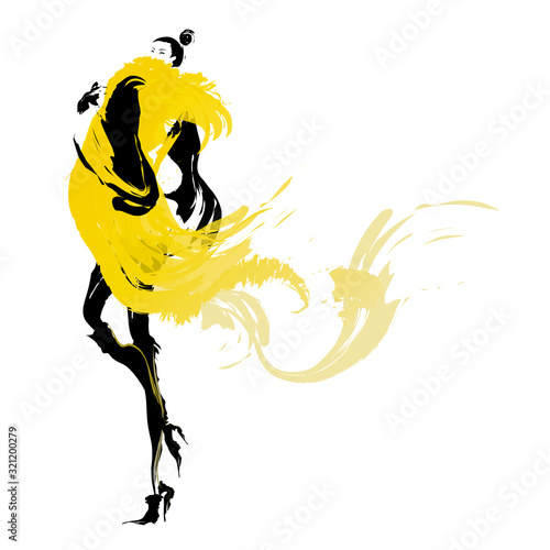 Sexy woman wearing yellow fur coat