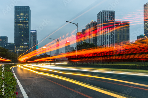 traffic with blur light through city at night.