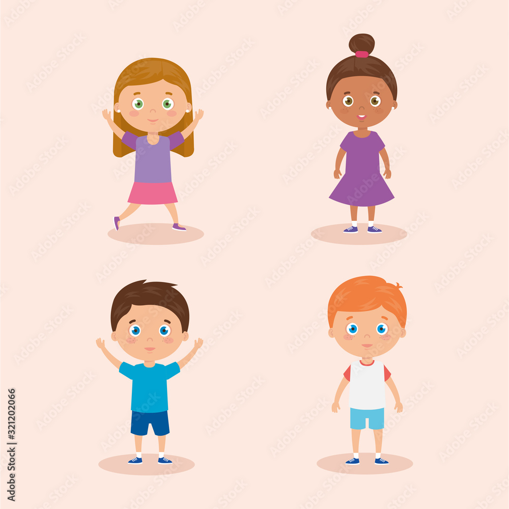 group of cute little children avatar characters vector illustration design