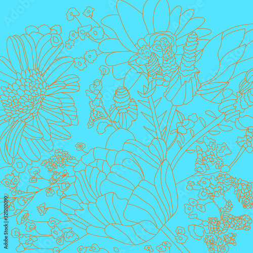 Floral pattern. Vector floral background. Botanical texture. Botanic drawiing illustration with columbile flowers. photo