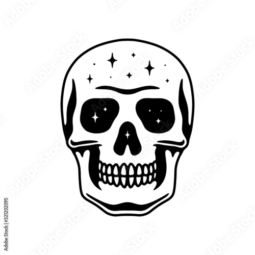 SPACE SKULL BLACK WHITE BACKGROUND