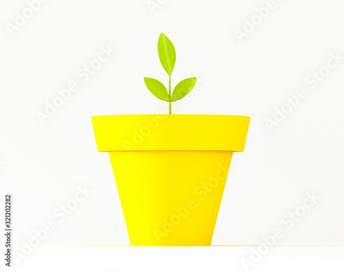 Obraz na płótnie Flower pot with sprout - 3D illustration