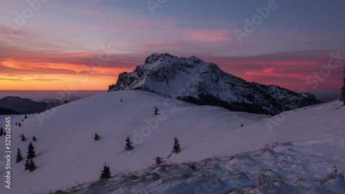 Winter frozen mountain panorama landscape in Slovakia, near Terchova - Time lapse