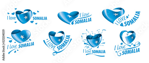National flag of the Somalia in the shape of a heart and the inscription I love Somalia. Vector illustration