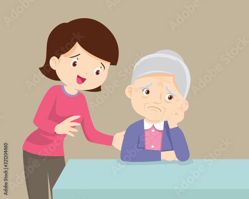 sad elderly woman and  wants to embrace