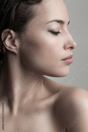 natural beauty concept young woman  profile  face closeup studio shot