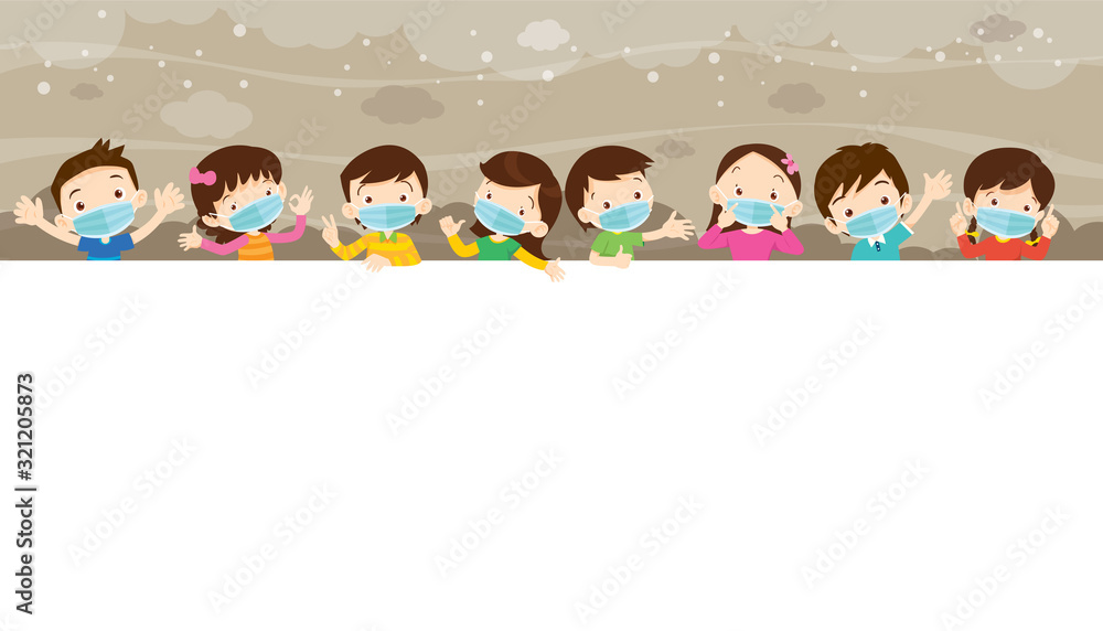 children wear a medical face mask with copy space children wear a medical face mask with copy space