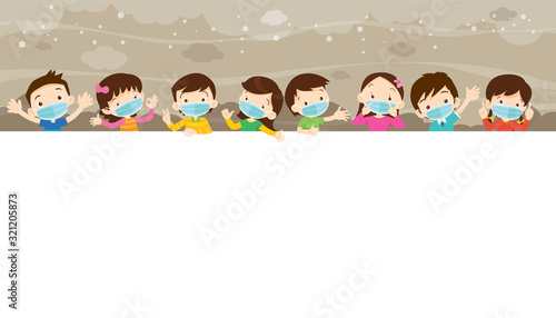 children wear a medical face mask with copy space