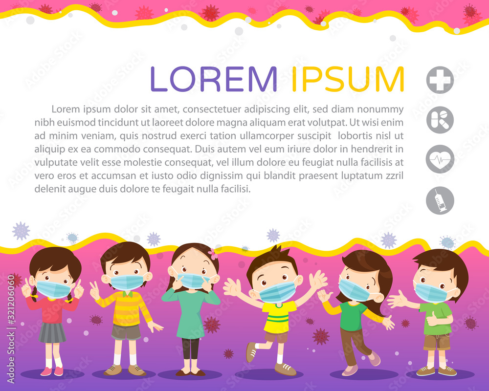 children wear a medical face mask with copy space children wear a medical face mask with copy space