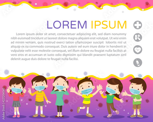 children wear a medical face mask with copy space