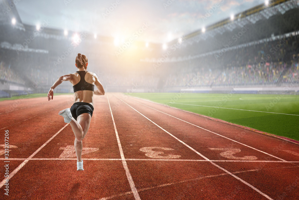 Fototapeta premium Athlete running race. Mixed media