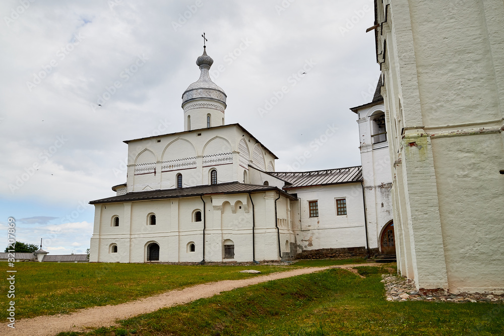 Wall and dome of Ferapontov monastery in a summer day
