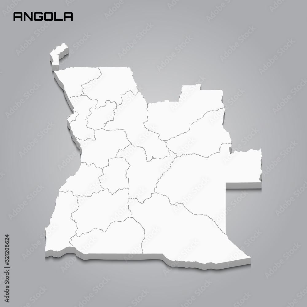 Fototapeta premium Angola 3d map with borders of regions