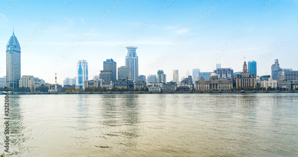 Panoramic view of the bund city in huangpu district, Shanghai