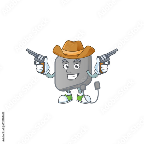 The brave of power bank Cowboy cartoon character holding guns