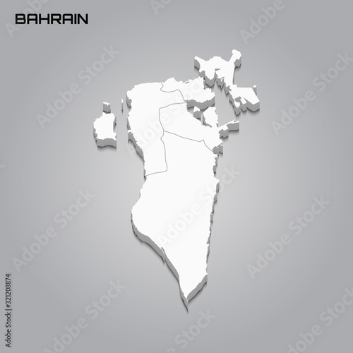Bahrain 3d map with borders of regions