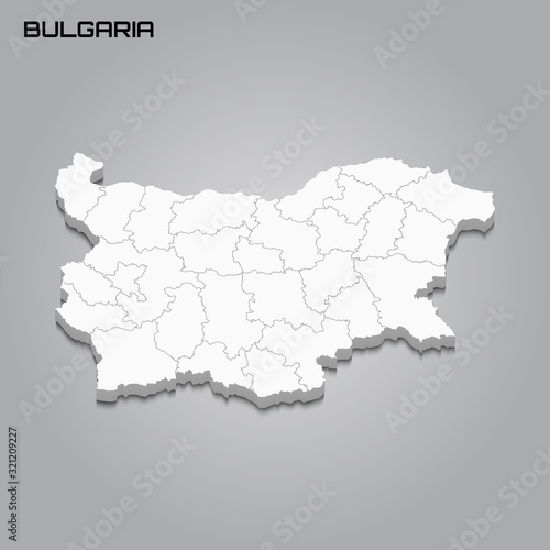 Bulgaria 3d map with borders of regions