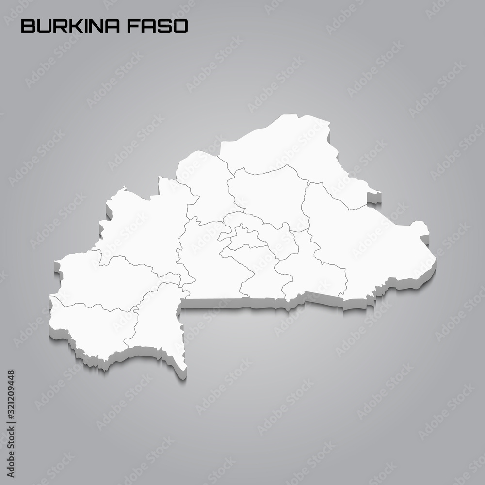 Fototapeta premium Burkina Faso 3d map with borders of regions