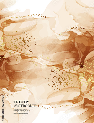 Warm colors earth tone vibes, marble minimal dynamic design. Terracotta color rust alcohol ink with gold shining shapes, color 2020 wedding design
