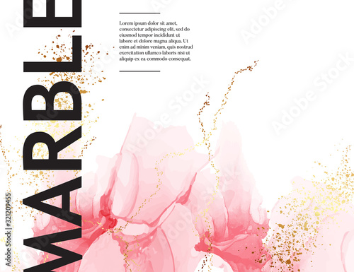 Pink marble template, abstract gold flow in earth tone, watercolor vibes. Pastel background, luxury cover. Warm texture template vector art