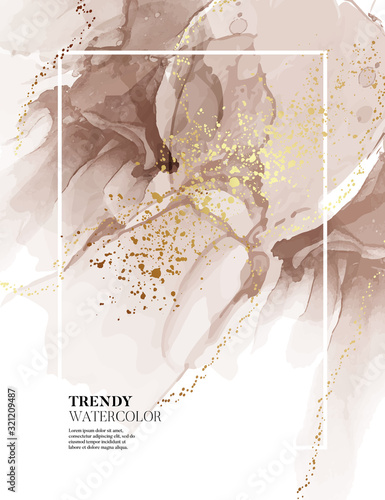 Earth tone grey and gold marble background. Liquid stripy pastel minimalistic watercolor flow, trendy paint texture rust, terracotta, warm colors vector art