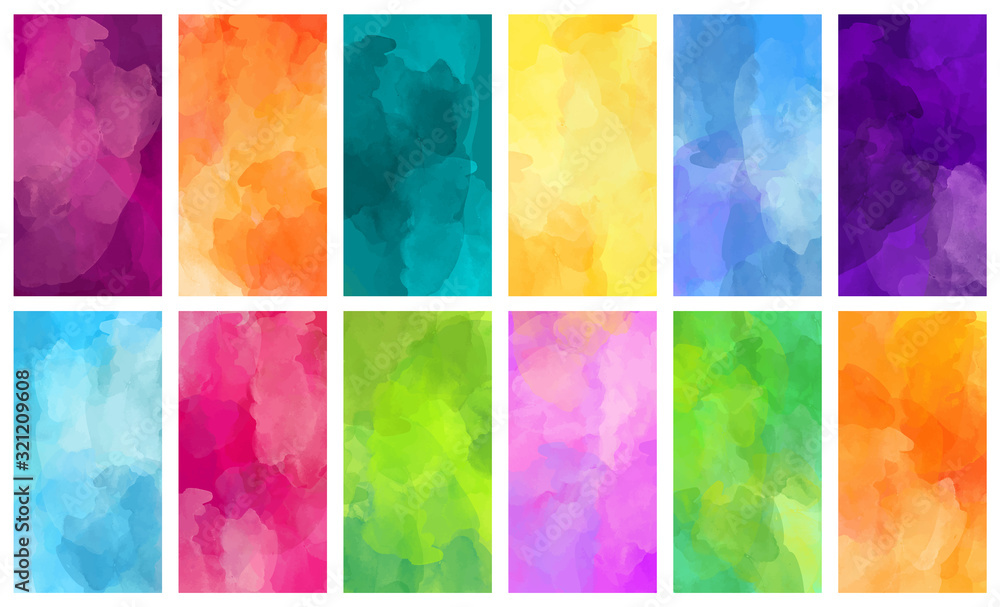 Big set of bright vector colorful watercolor hand painted backgrounds