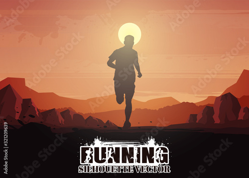 Running silhouettes. Vector illustration, Trail Running, Marathon runner.	