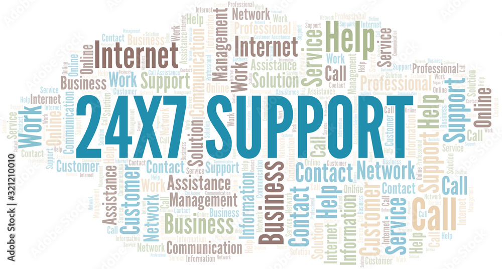 24x7 Support word cloud vector made with text only. 24x7 Support word cloud vector made with text only.